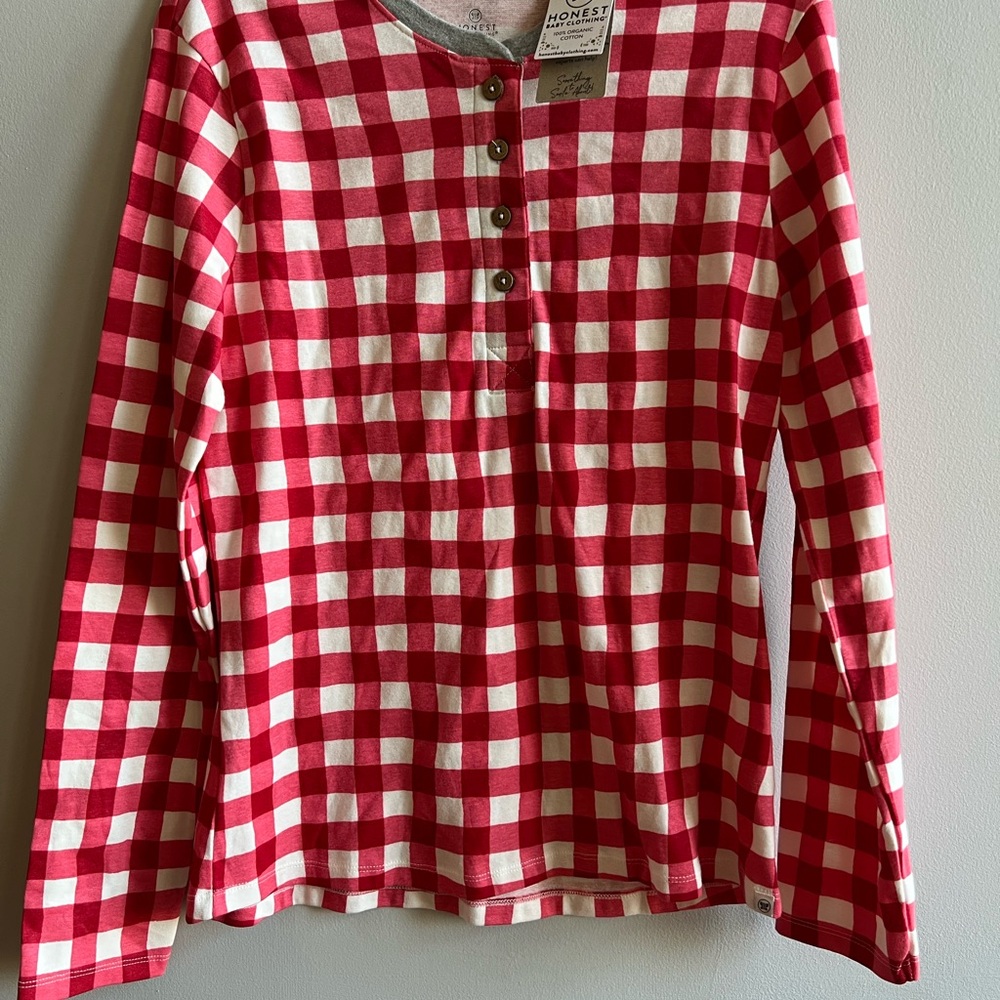 NWT Honest Baby Clothing Red and White Checkered Pajama Top Medium